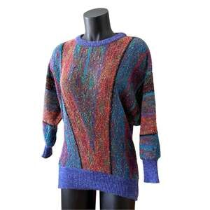 Vintage 80s Sweater Size S Dolman Sleeve Crew Neck Stripe
